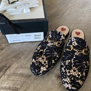 Gucci Princetown Black Lace slide mule loafer 8M